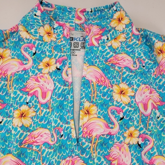 IBKUL Pink Flamingo/Floral Print Mock Neck Zip Sleeveless Golf Dress Sz M - Picture 7 of 14